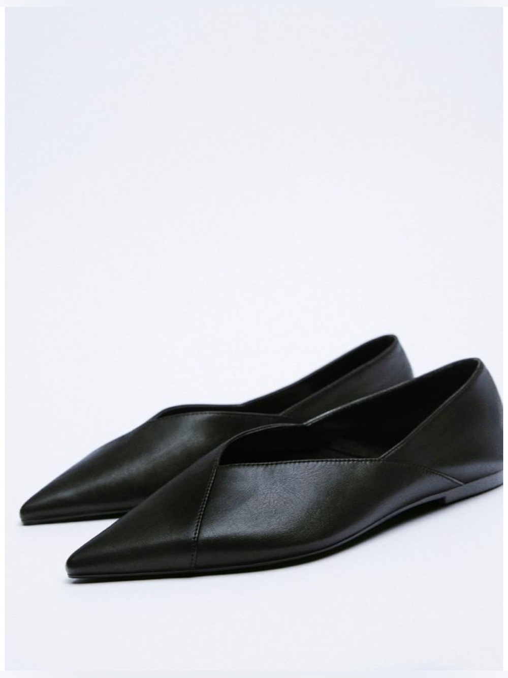 Zara Black Leather Pointed Toe Flats Slip On Ballet Shoes Women EU 40 US 9